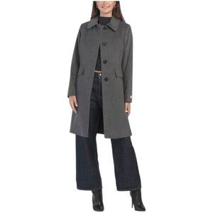 ANNE KLEIN Wool Blend Collared Button Front Walker Coat